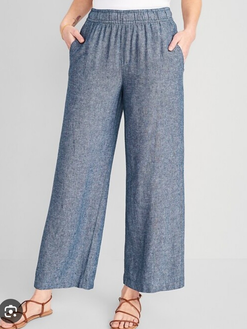 Old Navy Pull On High-Waisted Linen-Blend Wide-Leg Pants - Chambray Blue - S
